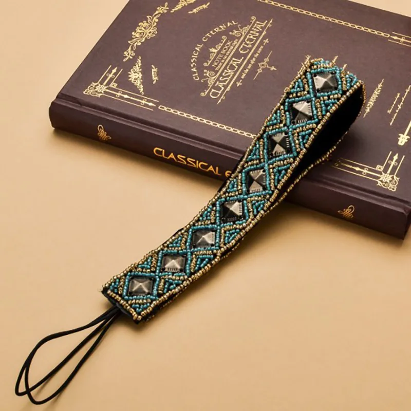 

Fashion holesale retail charming beading blue beads rivert Elastic headband blue party hari accessories woman and girl band