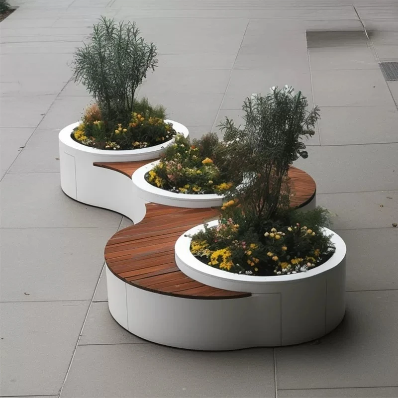 Outdoor commercial street flower box seat combination municipal stainless steel flower bed planting box indoor and outdoor