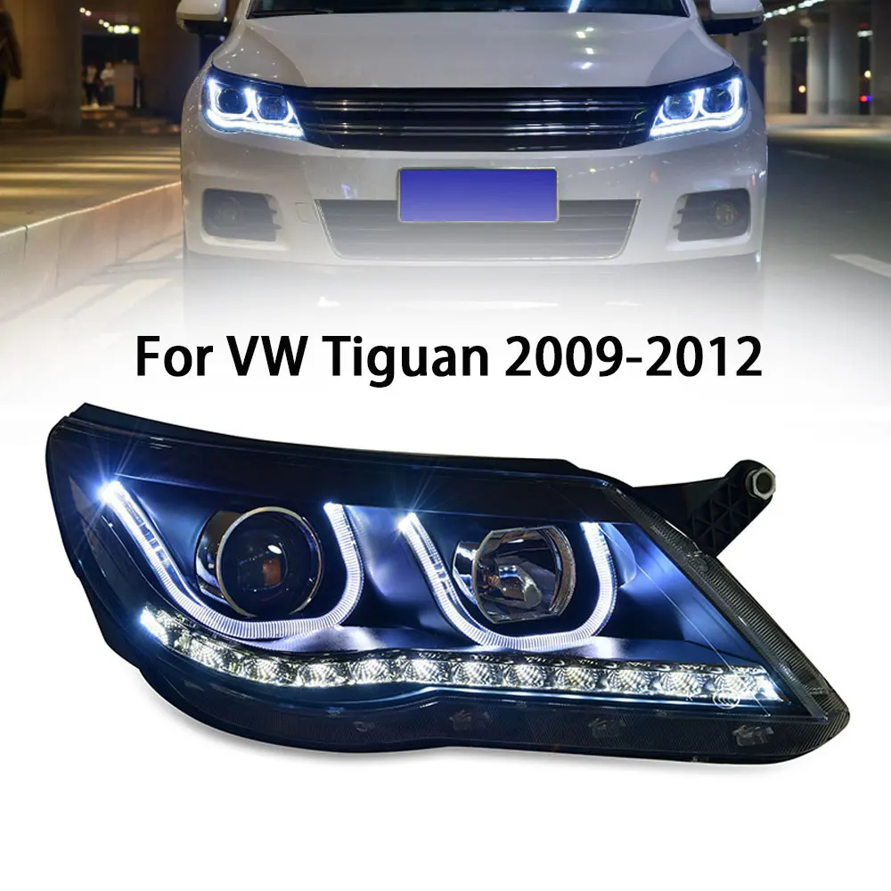 Car Front Headlights For VW Tiguan 2009-2012 Auto LED Headlamp Assembly Double U-shaped LED DRL lens xenon headlights Accessorie