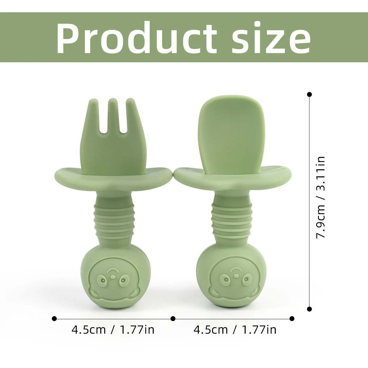 2pcs Food Grade Children Silicone Handle Spoon Fork Cutlery Baby Training Complementary Food Spoon Baby Feeding Spoon Fork