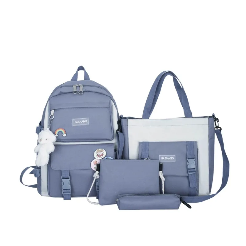 School bag for girls, middle and high school students, elementary school students, four-piece set of simple backpacks