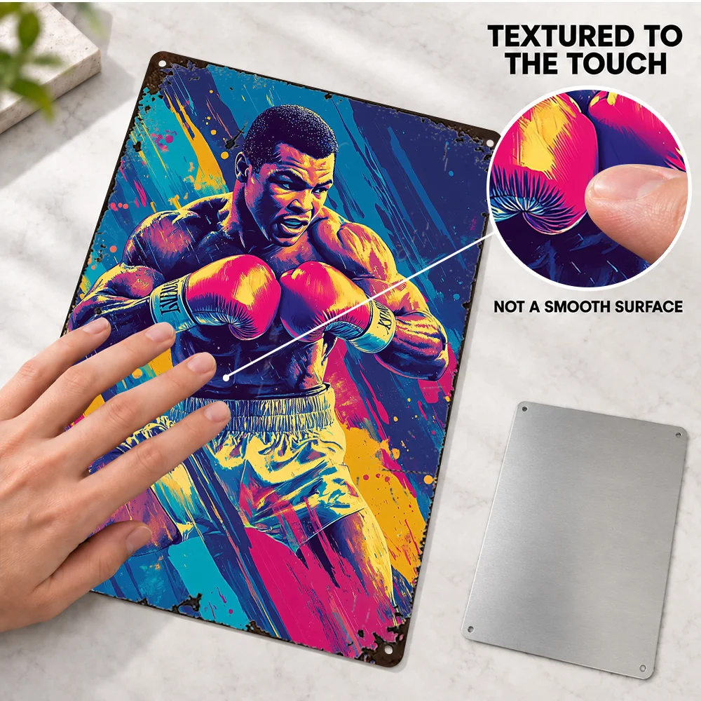 Muhammad Ali Boxing Textured Metal Poster Personalized Aluminum Sign Oil Painting Portrait Wall Art For Game Room Fight Fan Gift