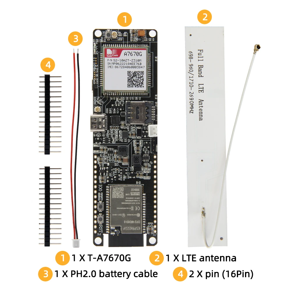 Imagem -05 - Placa de Desenvolvimento com Módulo Sim T-a7670g e SA r2 4g Lte Cat1 Esp32 Suporte Gsm g Prs Edge Cartão tf A7670g A7670e A7670sa