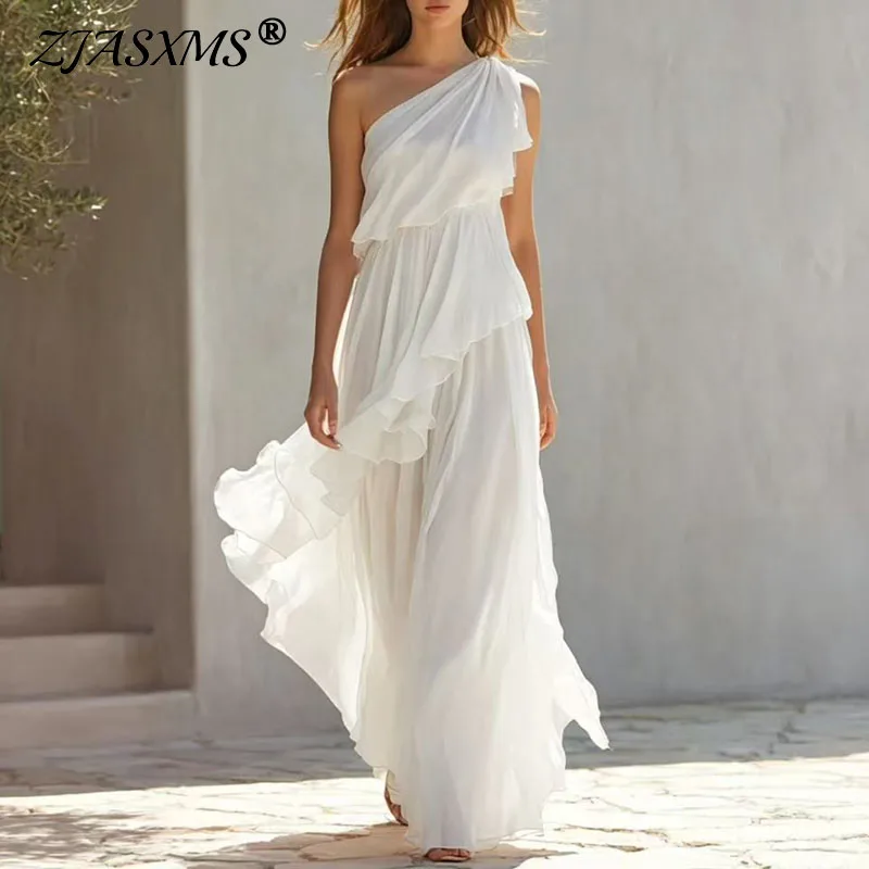 Robe longue bohème asymétrique à volants superposés pour femme, élégante, pour l'été, la plage, ou comme robe de demoiselle d'honneur