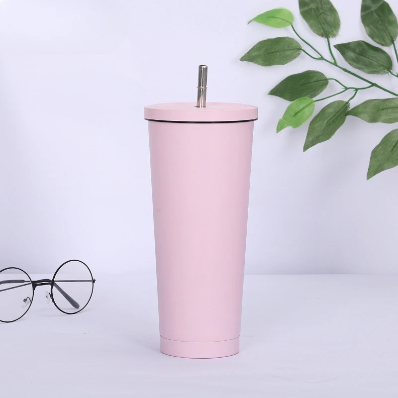 500/750ml Large Capacity Stainless Steel Double Wall Vacuum Insulated Tumbler with Straw and Lid Coffee Mug Travel Cup Boba Cup