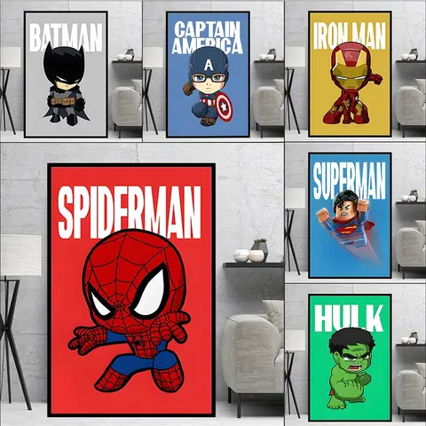 Pintura em tela dos vingadores da marvel, super-herói, homem-aranha, homem de ferro, pôster de filme, arte de parede, mural, imagens, decoração de quarto infantil, quadros