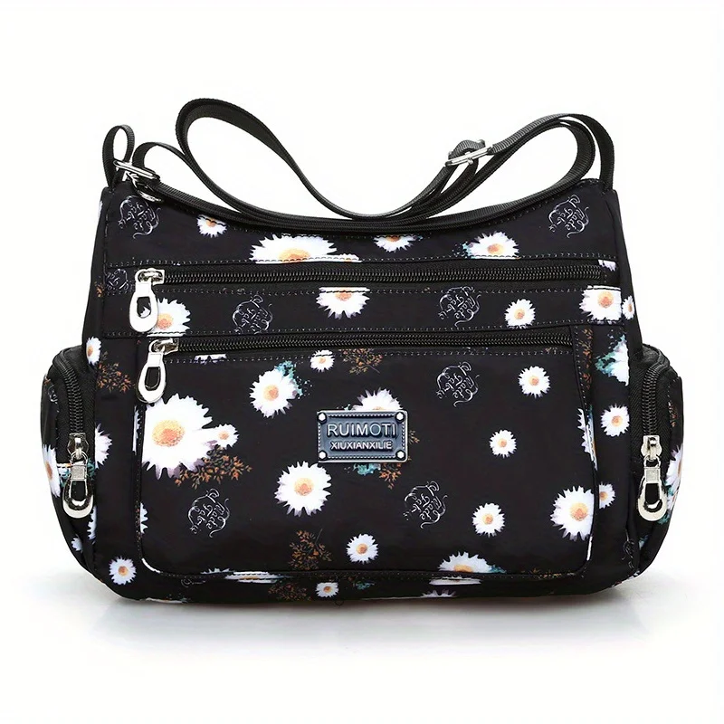 Color Flower Pattern Crossbody Bag, Casual Nylon Messenger Bag, Versatile Shoulder Bag For Women