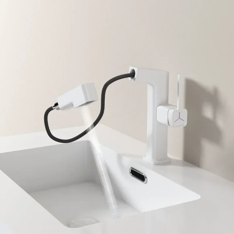 Keran tarik digital dengan layar digital, warna putih susu, berbahan tembaga penuh, penghilang klorin dan perawatan kecantikan kulit, untuk kebersihan kamar mandi.