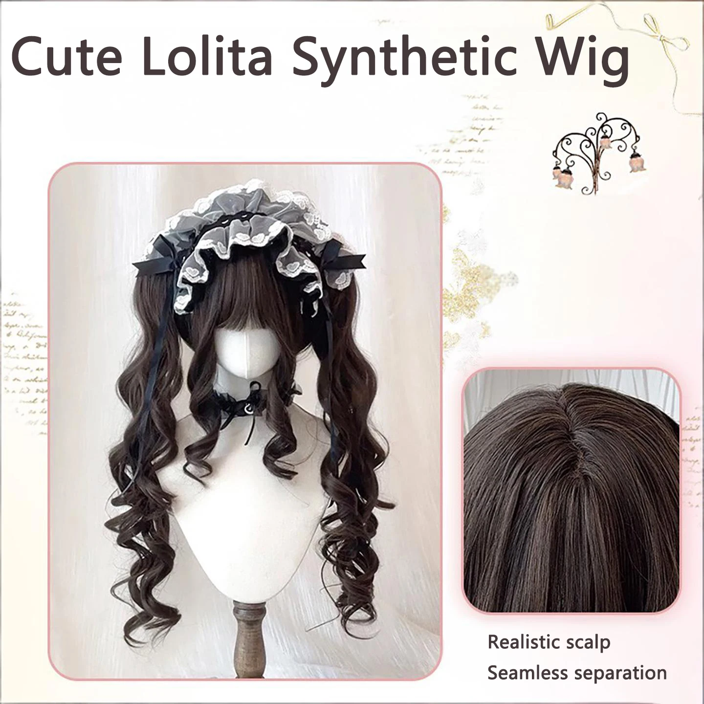 Japanese Dark Sweet Lolita Wig Double Ponytail Wavy Maid Outfit Gothic Cosplay Full Head High Temperature Fiber Synthetic Hair