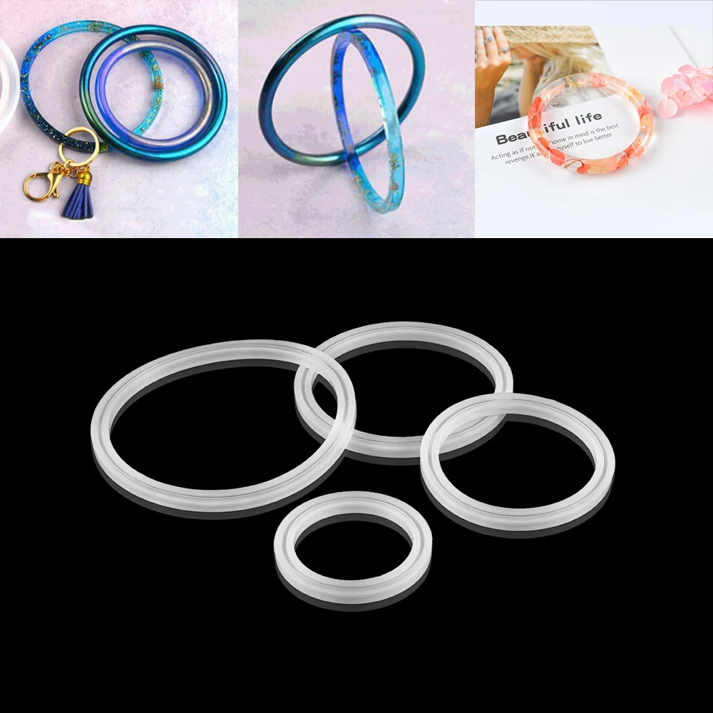 4 Sizes Round Bracelet Epoxy Resin Molds Keychain Bangle Wristlet Silicone Molds For DIY Jewelry Making Dried Flower Decor Tools