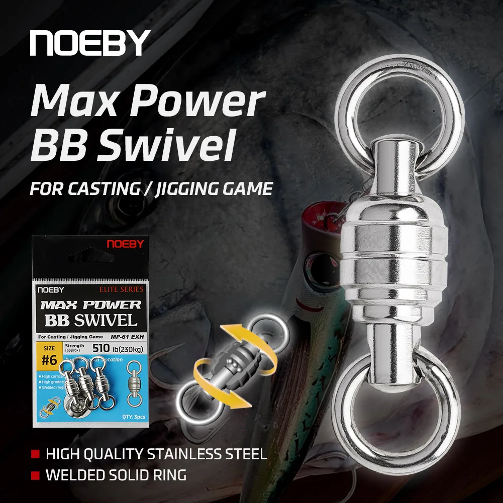 

Noeby Max Power BB Swivel Welded Solid Ring Max Strength 230kg Stainless Steel For Casting Jigging Game Tuna GT Fishing Swivels