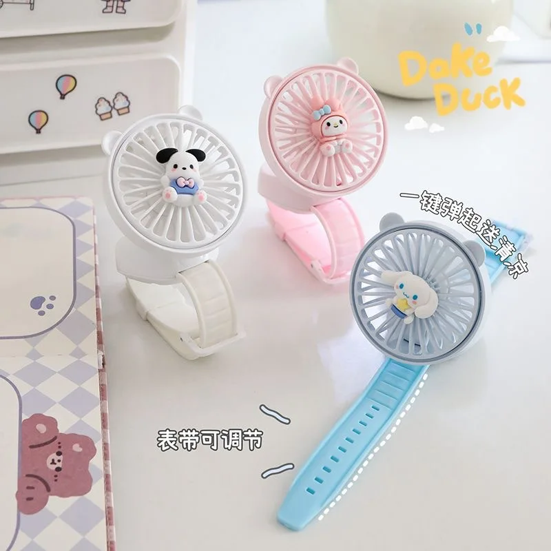 MINISO-Montre portable aste USB Cinnamoroll pour enfants, style bracelet, vent silencieux, ventilateur mignon, rose, bleu, blanc, cadeaux d'anniversaire