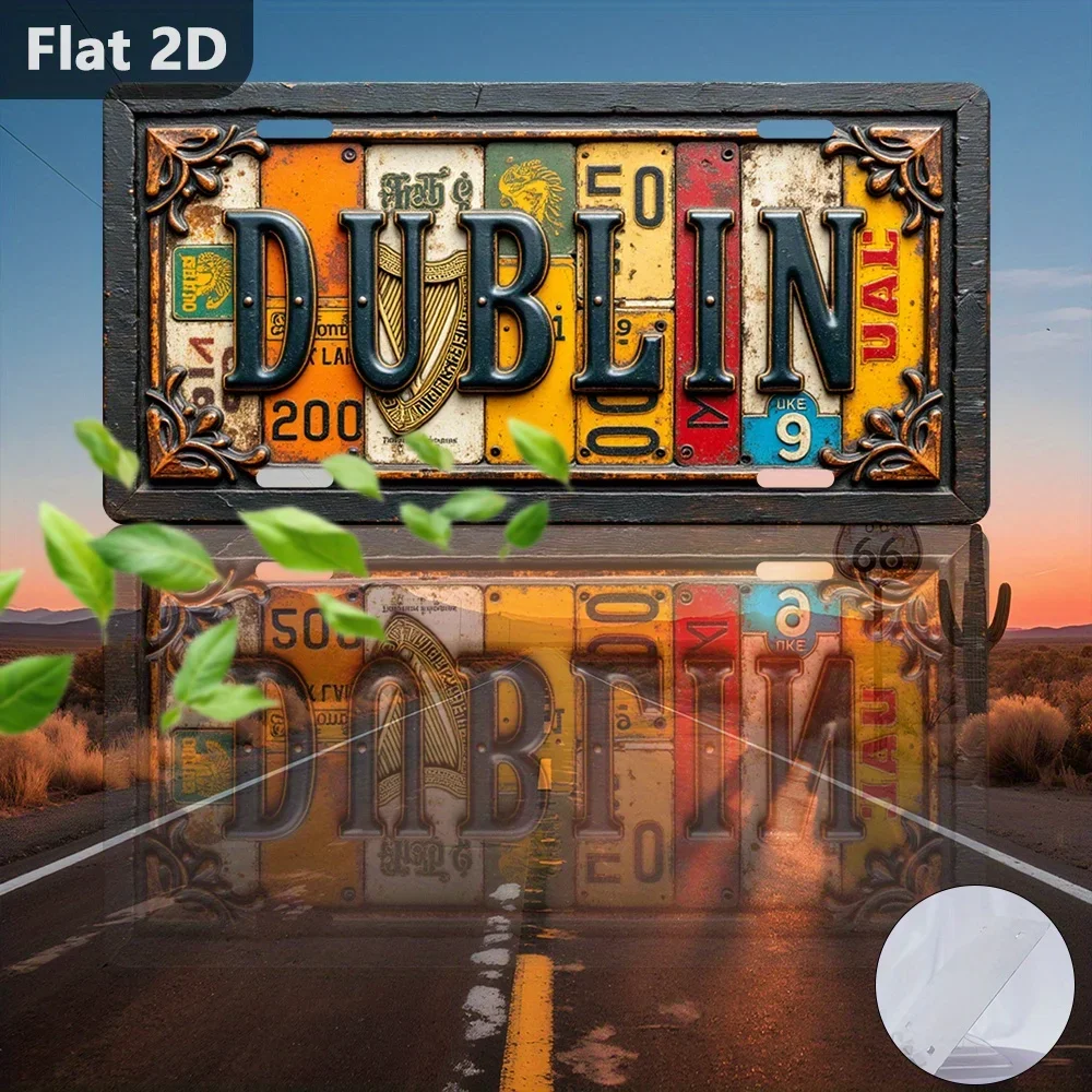 2D Flat, 1pc, Vintage Metal Sign, Decorative Plaque & Statues (30x15cm), Dublin Ornate Sign, Ireland, Pieces, Retro Metal Decor