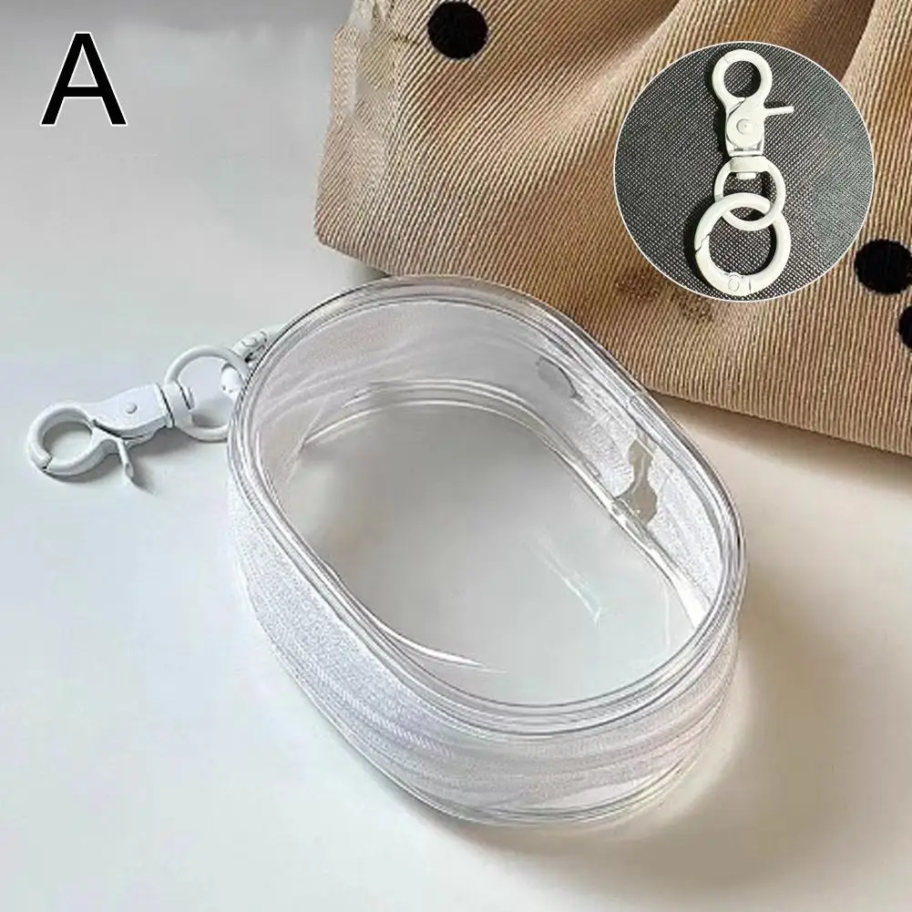 Portable Mini Clear Zipper Storage Bag Transparent Earphone Charger Organizer Pouch With Keychain Loop Travel Accessories