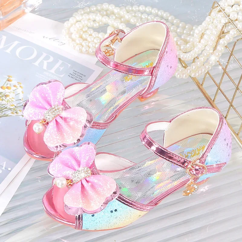 

2024 Summer New Girl Princess Shoes Fashion Colorful Open Toe Fish Mouth Girl Sandals Crystal Children's High Heels