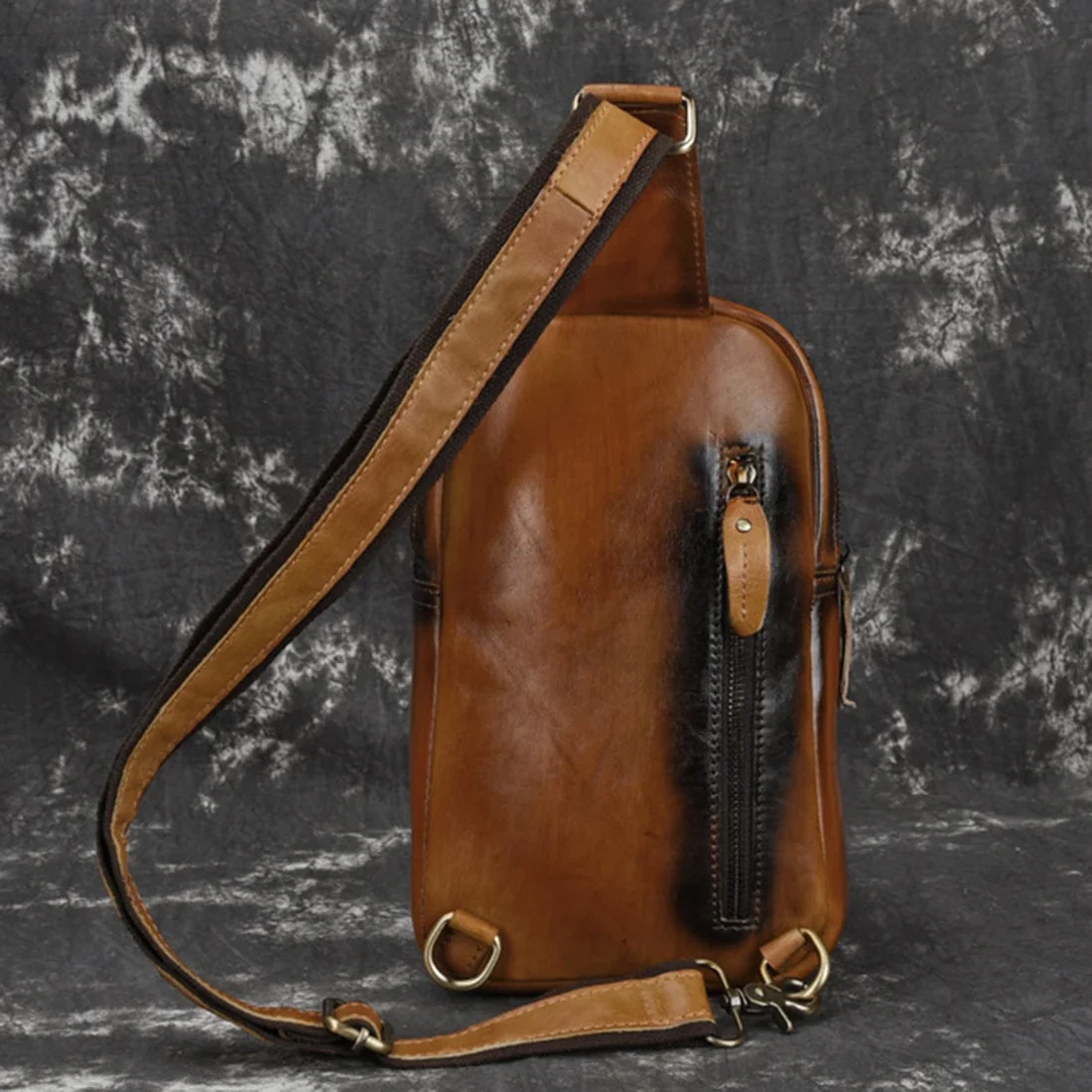 Real Cowhide Men Chest Bag Shoulder Cross body Bags Brush Color Retro Male High Quality Genuine Leather Sling Rucksack Backpack