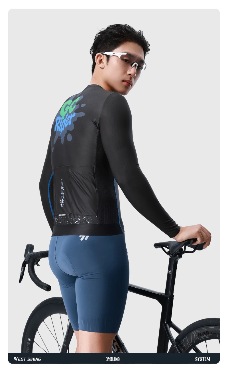 WEST BIKING Herren Fahrradtrikot Langarm Schnelltrocknend Atmungsaktiv Reflektierender Aufdruck Slim Fit Fahrradshirt Rennbekleidung Oberteil – Detail 14