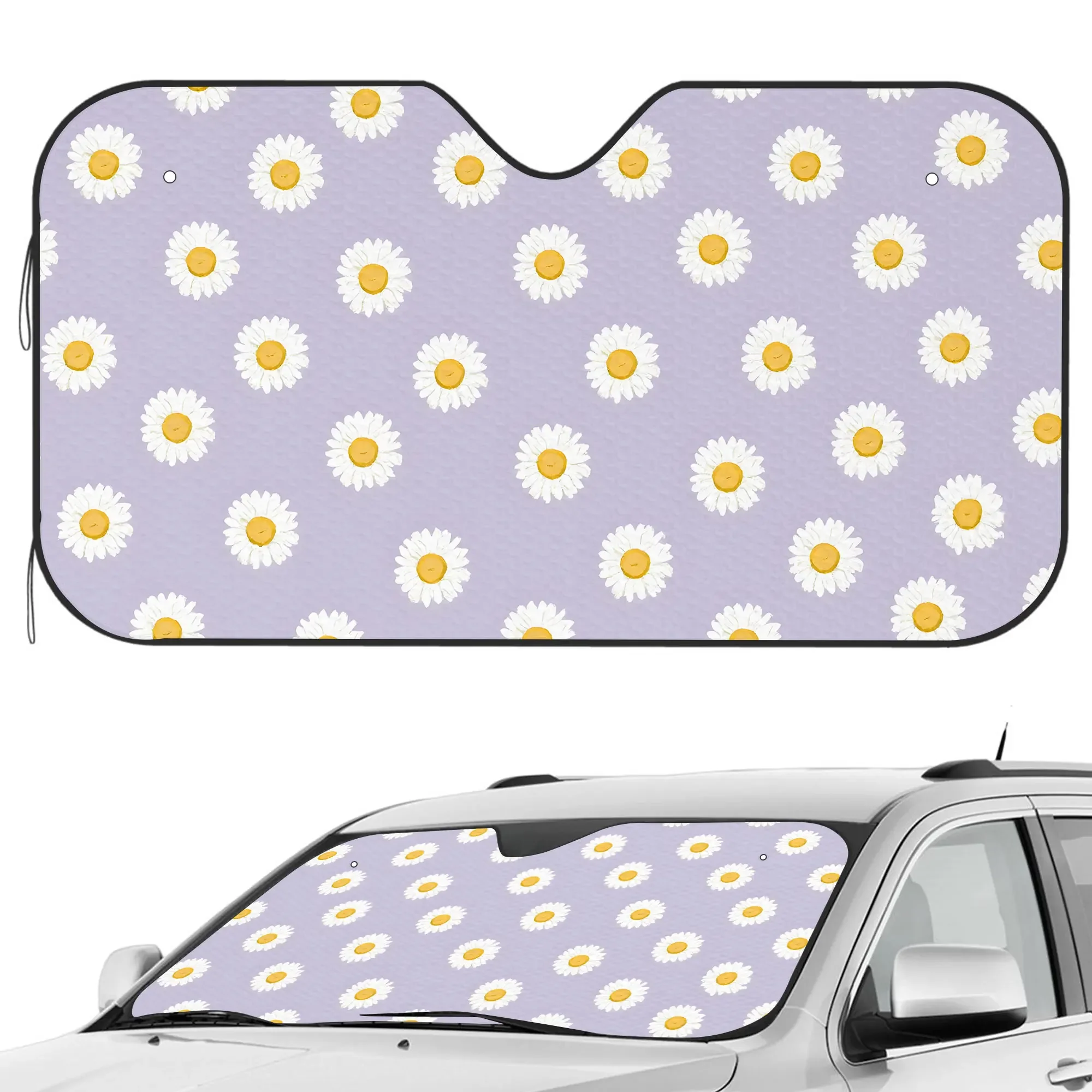 Sombrilla con diseño de flores moradas para coche, sombrilla para ventana delantera para la mayoría de los sedanes, bloques SUV, ray