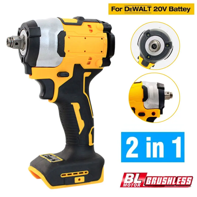 Fit for Dewalt 18V 20V Battery Brushless Impact Wrench Electric Screwdriver 500N.M 2-in-1 Cordless Driver Repair Power Tools