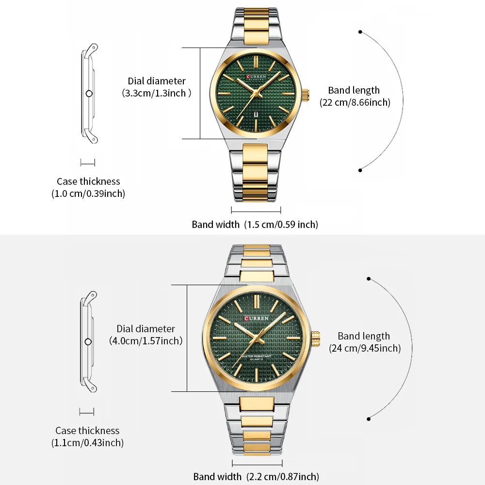 CURREN Business Minimalist Watches for Men/Women with Stainless Steel Bracelet Simple Quartz Wristwatch Luminous Hands
