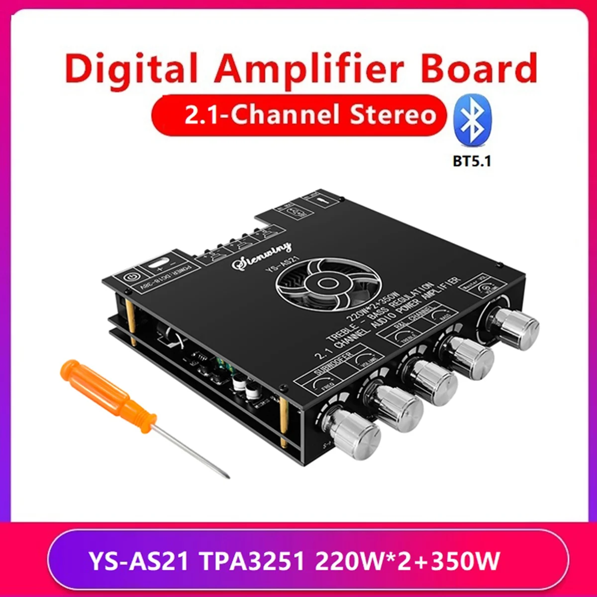 

POP-lYS-AS21 2.1-Channel Bluetooth Digital Amplifier Board TPA3251 220Wx2+350W High-Power High-Bass Adjustment