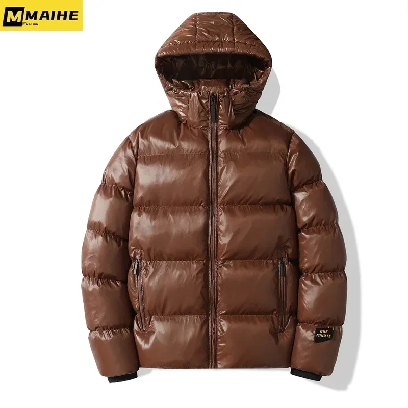 Brand Down Cotton Lightweight Men's Winter Jacket Korean Trend Bright Waterproof Short Hooded Coat Luxury Women Street Ski Wear