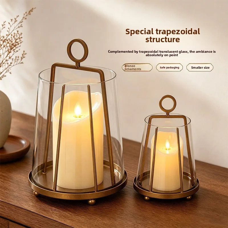 Vintage Iron Frame Glass Candle Holder Windproof Candlestick Home Wedding Table Decor Lantern Candle Stand