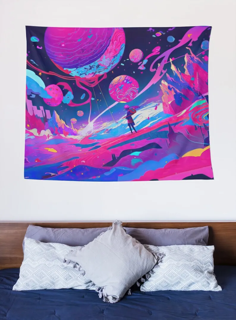 Psychedelic Alien Landscape Wall Art Otherworldly Wall Decor Striking Sci-Fi Tapestry Gift Wall Hanging for Living Room Bedroom