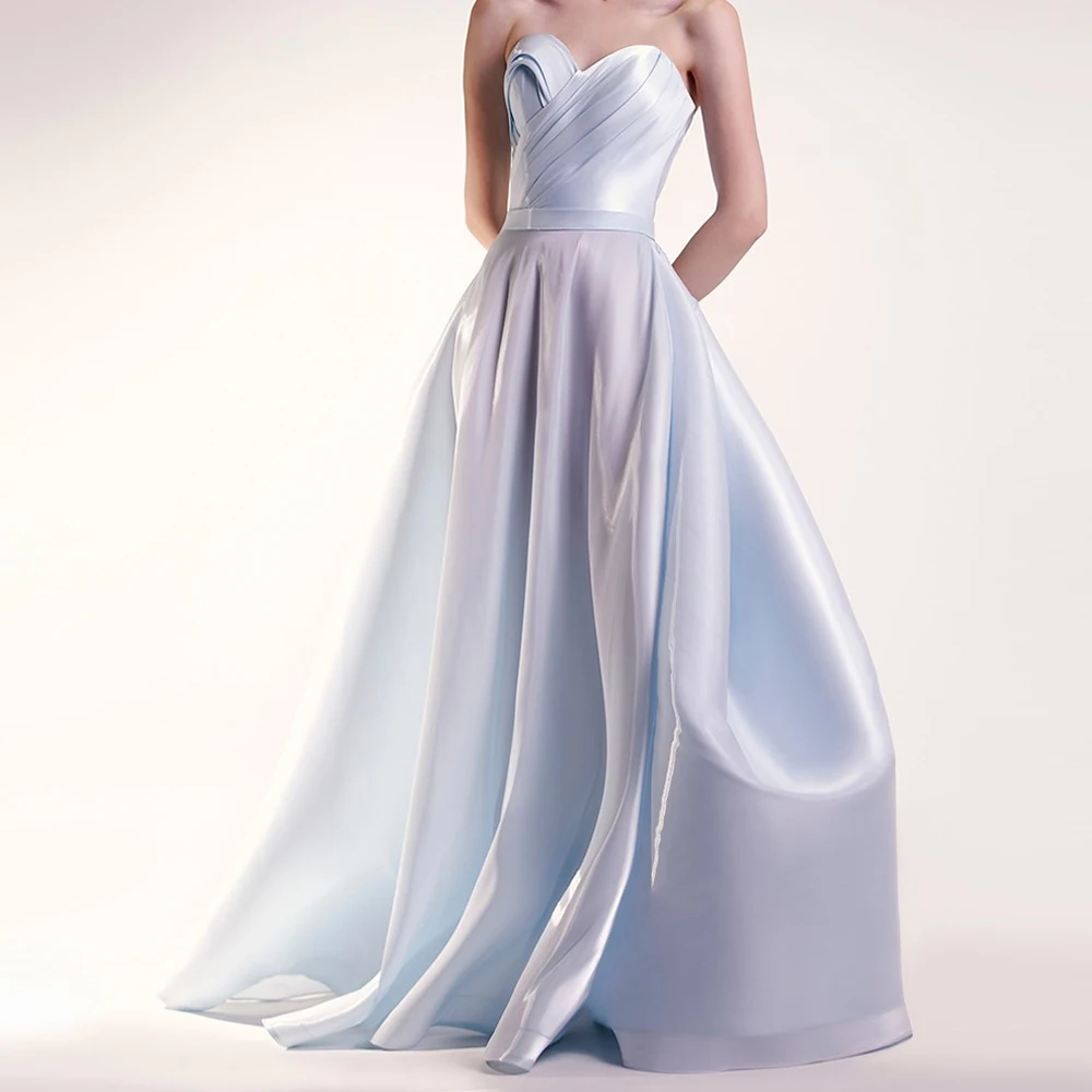 

Customized Temperament Draped Sweetheart Floor Length Evening Dress A-Line Satin Sleeveless Sweep Train Vestidos Para Mujer