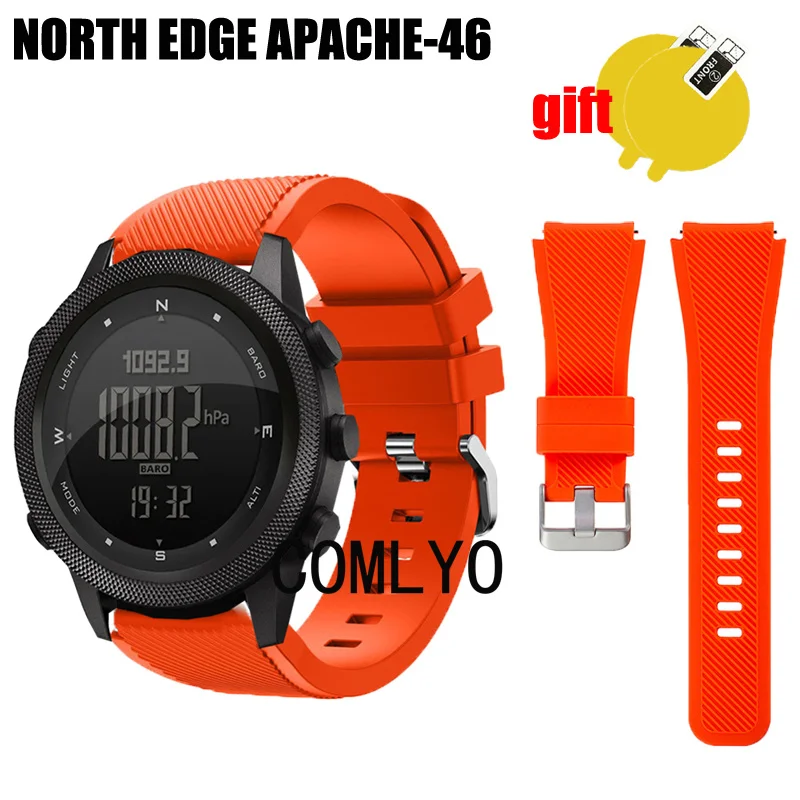 3in1 for NORTH EDGE APACHE-46 DESERT Strap Smart watch Women men Band Silicone Replacement Sports Belt Screen Protector Film