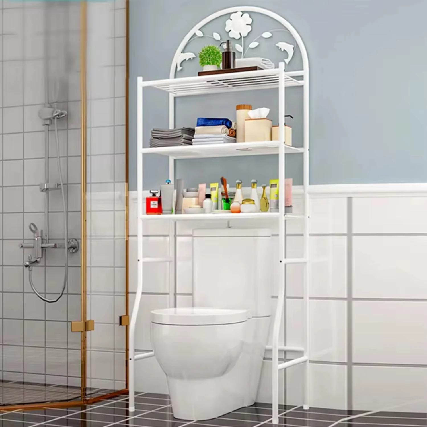 New Triple Toilet Rack H 180cm-White Metal Bathroom Space Saver Above Toilet  Rack Cabinet Organizer