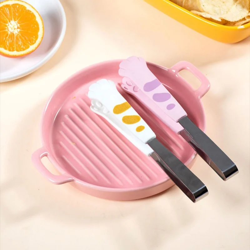 Cat Paw Shape Food Tongs Cute Cartoon Meal Tongs Stainless Steel Barbecue Tongs Ice Clip Sandwich Baking Clip Kitchen Gadgets