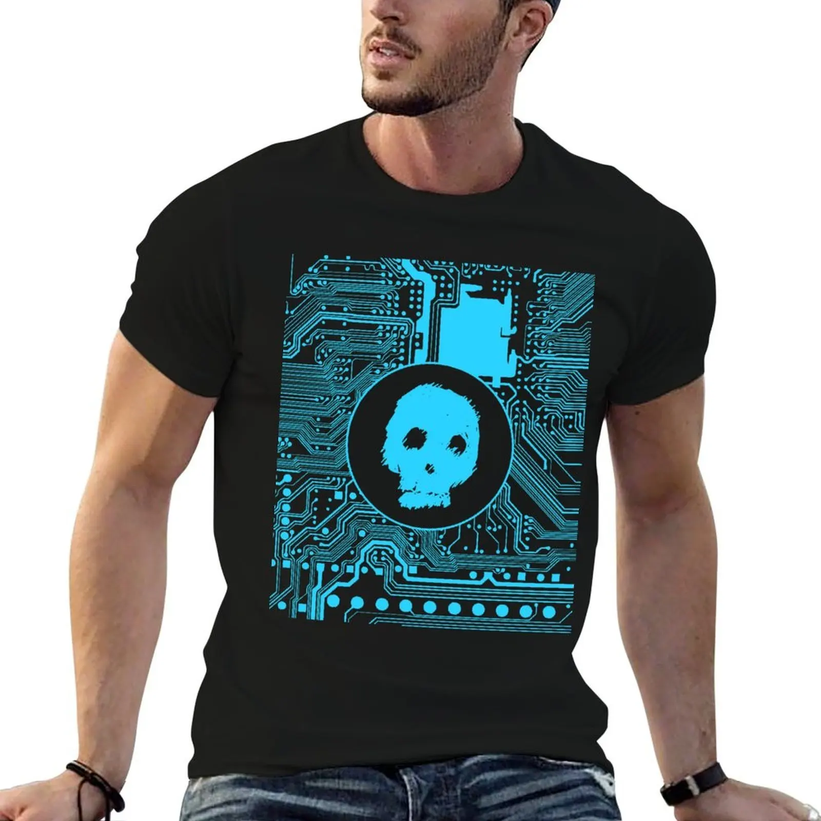 Blue Blurry Skull (Cybergoth) T-Shirt Holiday Vacation Tee Shirt