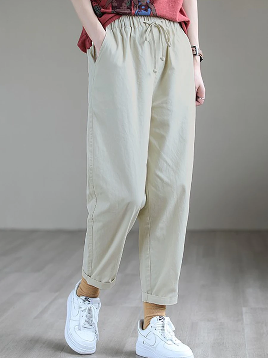 Plus Size Damen-Haremshose mit elastischer Taille, vielseitig, lässig, hohe Taille, lange Hose, Pendeln, Herbstkollektion