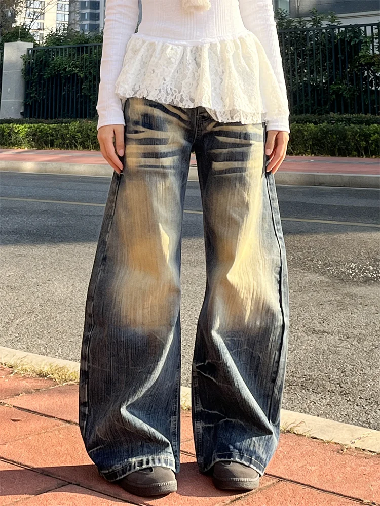 

Retro American Large Size Denim Jeans Women High Waist Wide Leg Pants Knife Wear Resistant Casual Daily Fashion