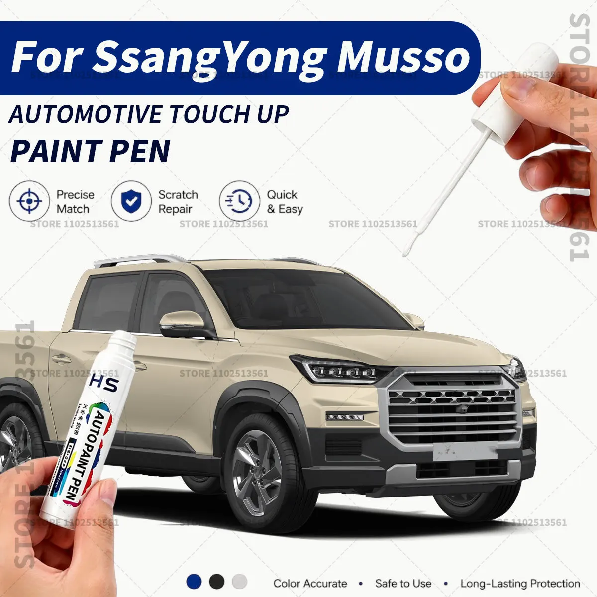 For KGM SsangYong Musso Amazonian Green White Space Black Automotive Touch Up Paint Pen – Restore Car Paint & Remove Scratches