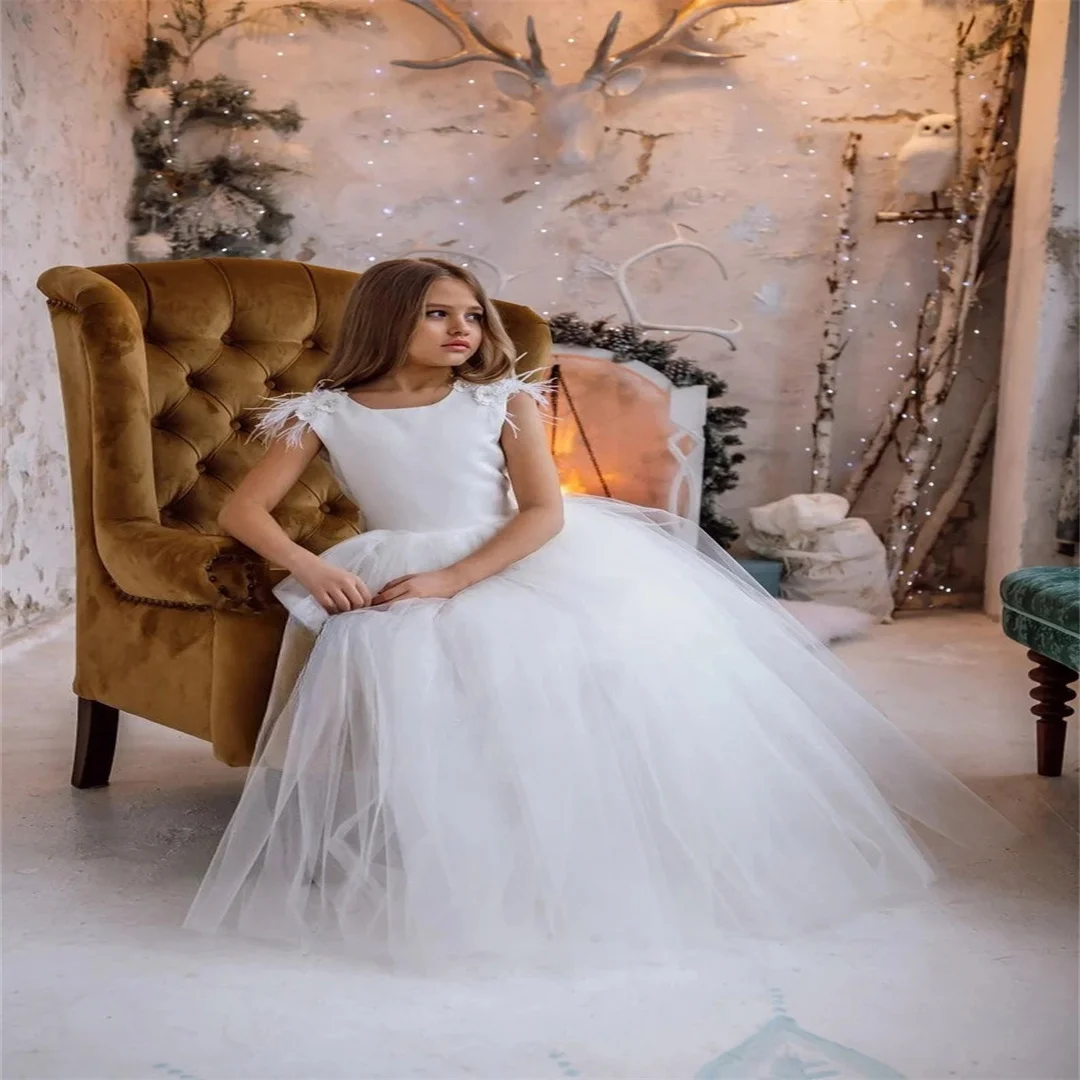 

White First Communion Ivory Blessing Dresses Flower Girls Dress Baptism Princess Dress Ball Gown Pageant Dresses