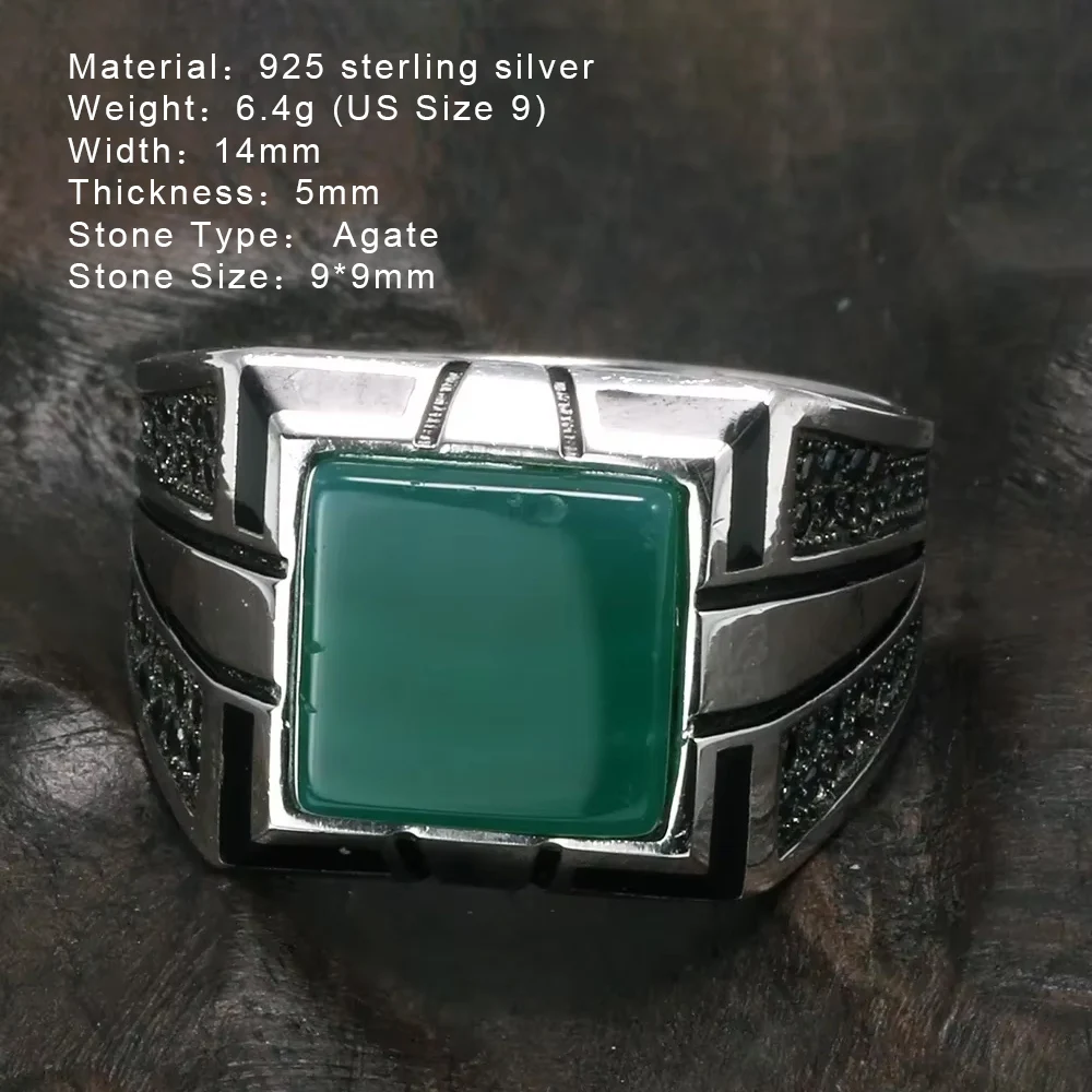 Guaranteed 925 Silver Rings Cool Retro Vintage Turkey Ring For Men Large With Agate Stones Colors Turkish Jewelry Ringen