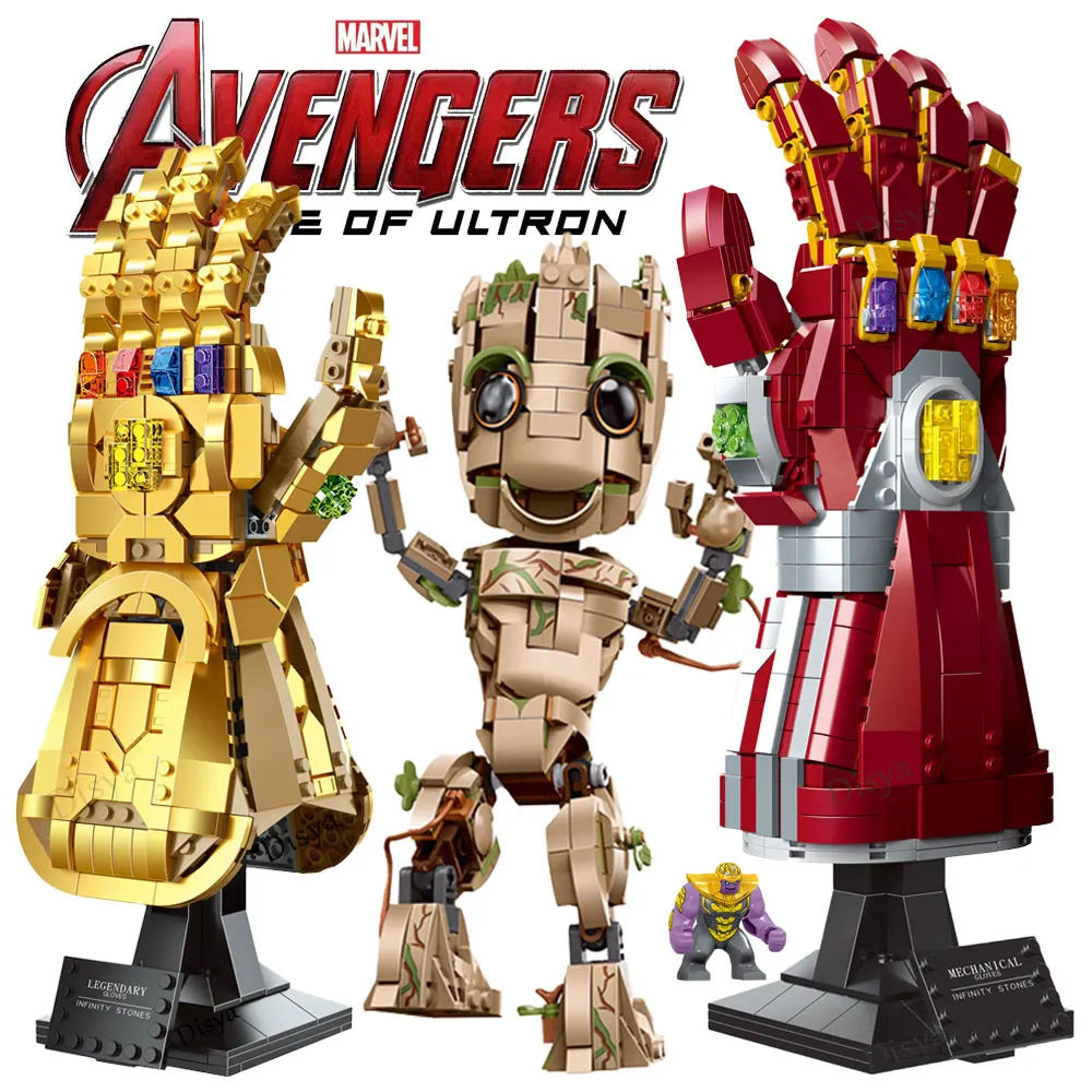 Disney MARVEL AVENGERS Ironman Spiderman THANOS Infinity Glove Gauntlet Stone Thor Hulk Strange Building Block Bricks Toys Gift