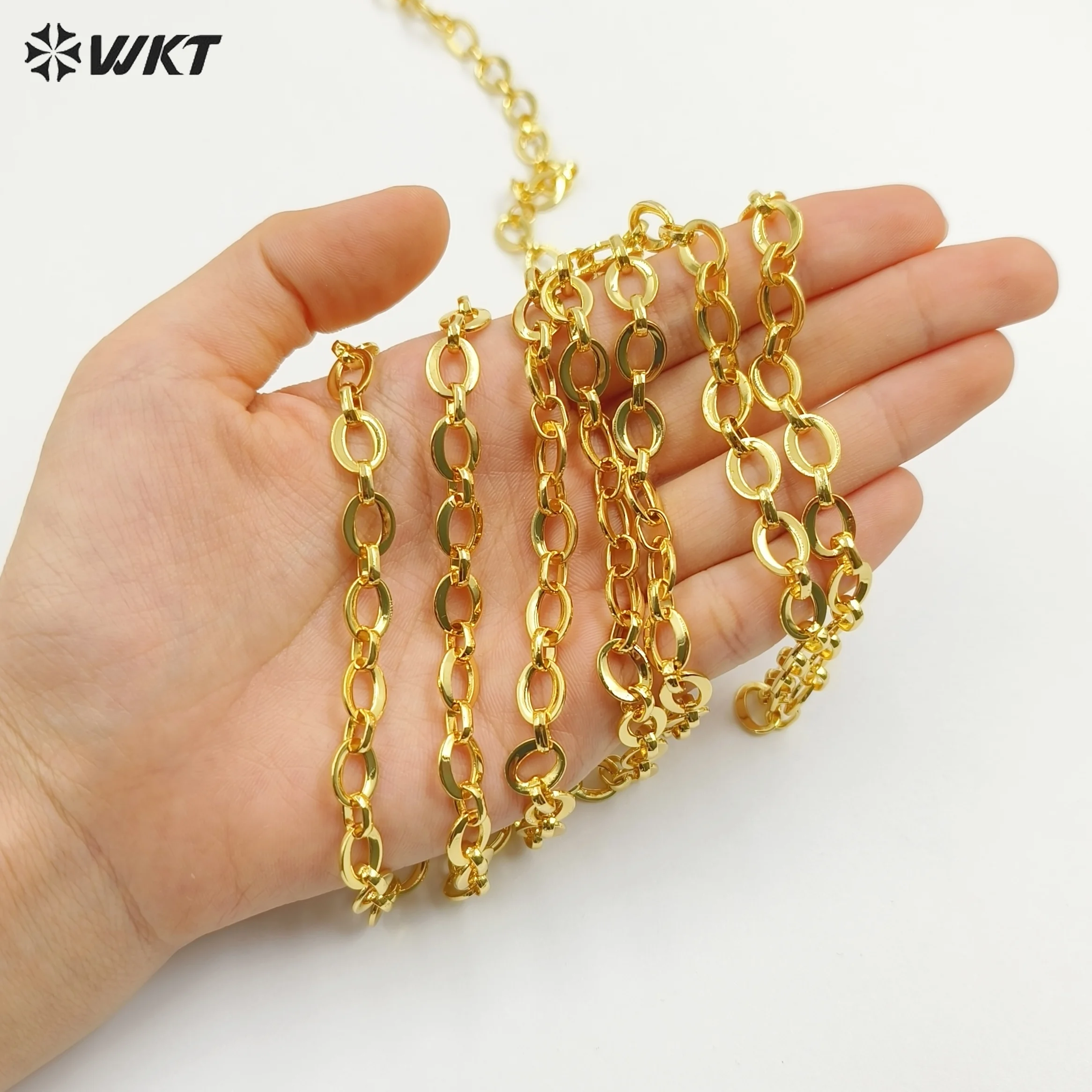 

WT-BC254 Wholesale Five Meters Sale Small O Letter Smooth Chain Crab Claw Shape Yellow Brass Accessory Finding