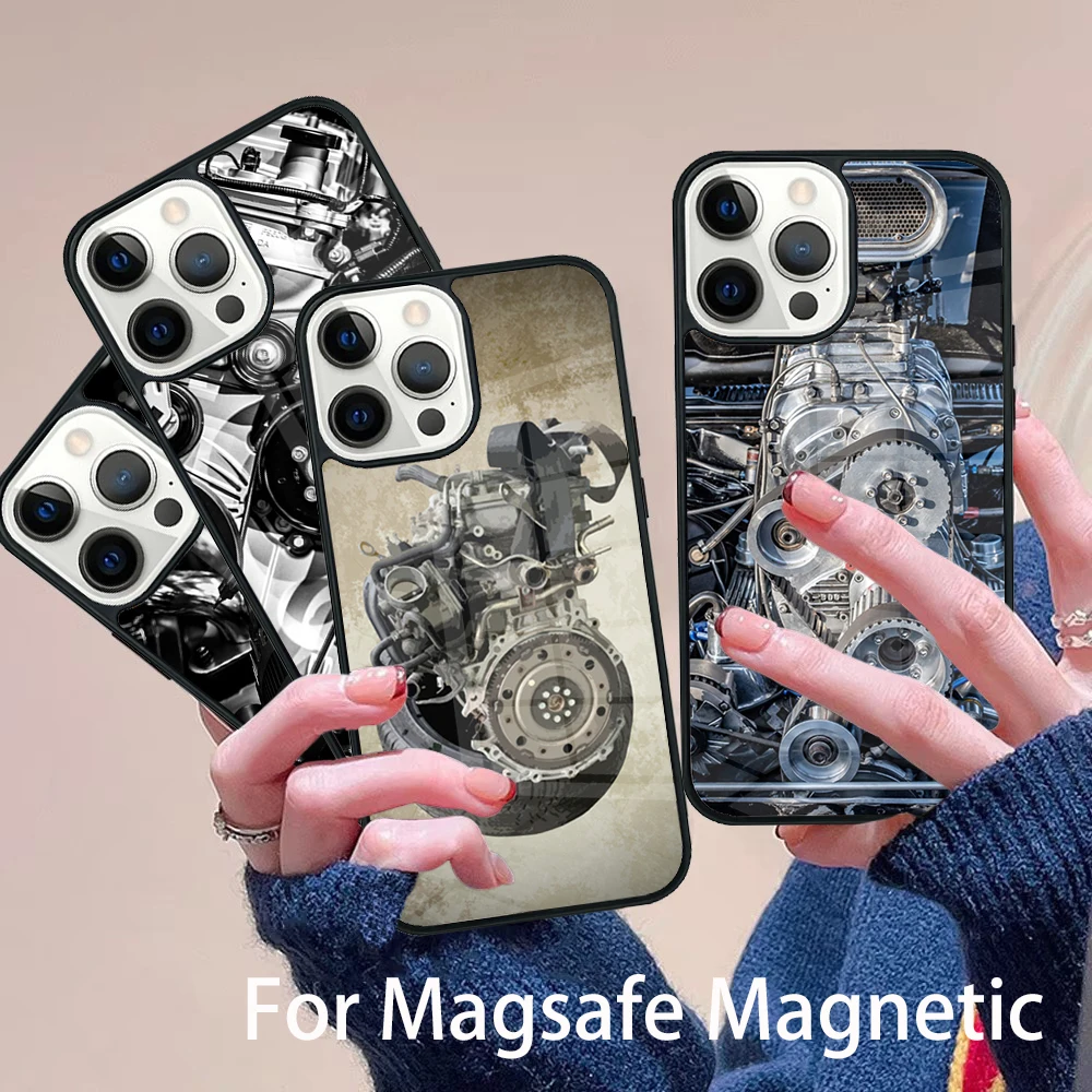 

Потрясающий чехол для телефона с автомобильным двигателем Magesafe, магнитный чехол для беспроводной зарядки для IPhone 16, 11, 12, 13, 14, 15 Pro Max Plus Mini
