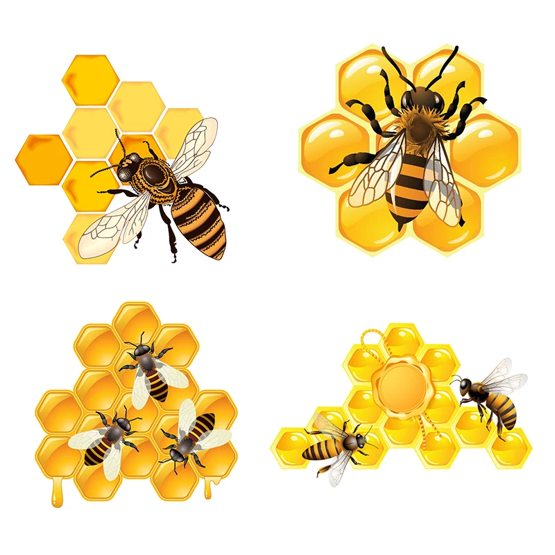 

22046#4 Pack Car Sticker Personality Decal Bees Eating Honey on Motorcycle Laptop Decorative Accessories