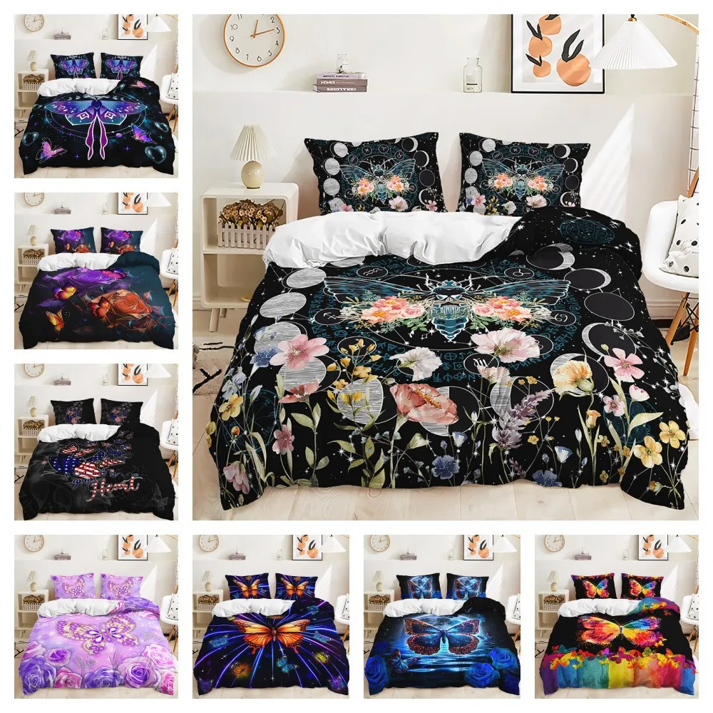 Dreamy Purple Butterfly Bedding Set 3D Print Polyester Duvet Cover Single Twin Queen King Size for Home Decoration Birthday Gift