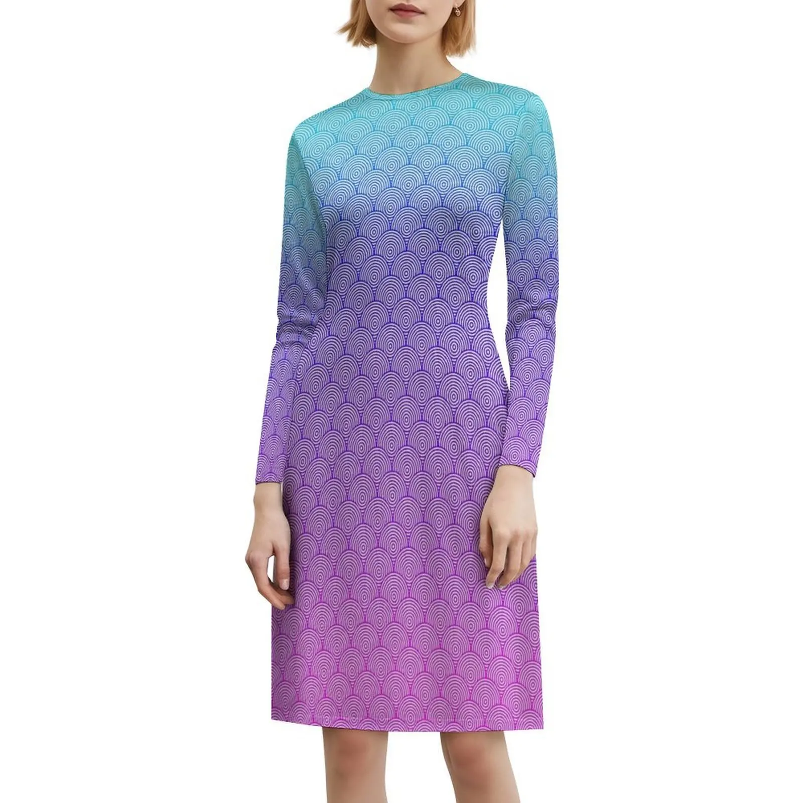 فستان كاجوال بنمط متدرج 02 على الطراز الكوري للنساء فساتين بسيطة يومية للمكتب للسيدات بنمط متدرج وموازين إجراءات #6