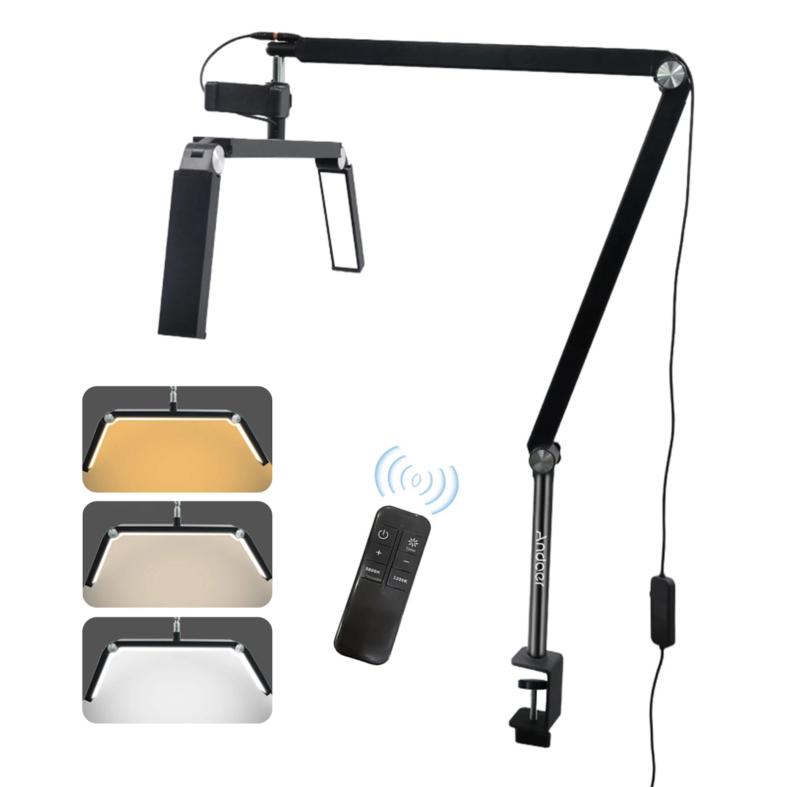 Andoer HD-M16X 36W Desktop LED Video Light Foldable Half-moon Fill Light 3200K-5600K Dimmable with C-Clamp Desk Mount Metal Ligh