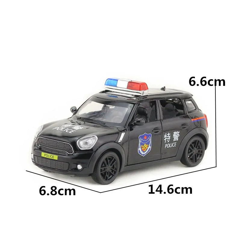 MINI-Polizei-Spielzeugautomodelle im Maßstab 1:32, Legierung, Druckguss, Spielzeug, Fahrzeuge, zurückziehen, Sound, Licht, Spielzeug für Jungen, beste Geschenke für Kinder