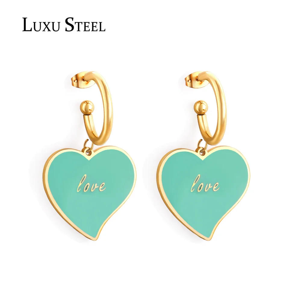 LUXUSTEEL Lover's Gift Stainless Steel Heart Love Shell Hoop Earrings Women Acccessoies Stainless Steel No Fade Earrings 2020 Bi