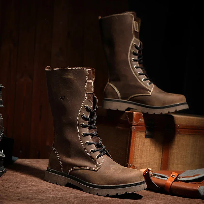 Leder männer Wandern Motorrad Stiefel wasserdichte trekking Kampf Stiefel Gothic Gürtel Punk Stiefel Männer Schuhe Taktische Turnschuhe