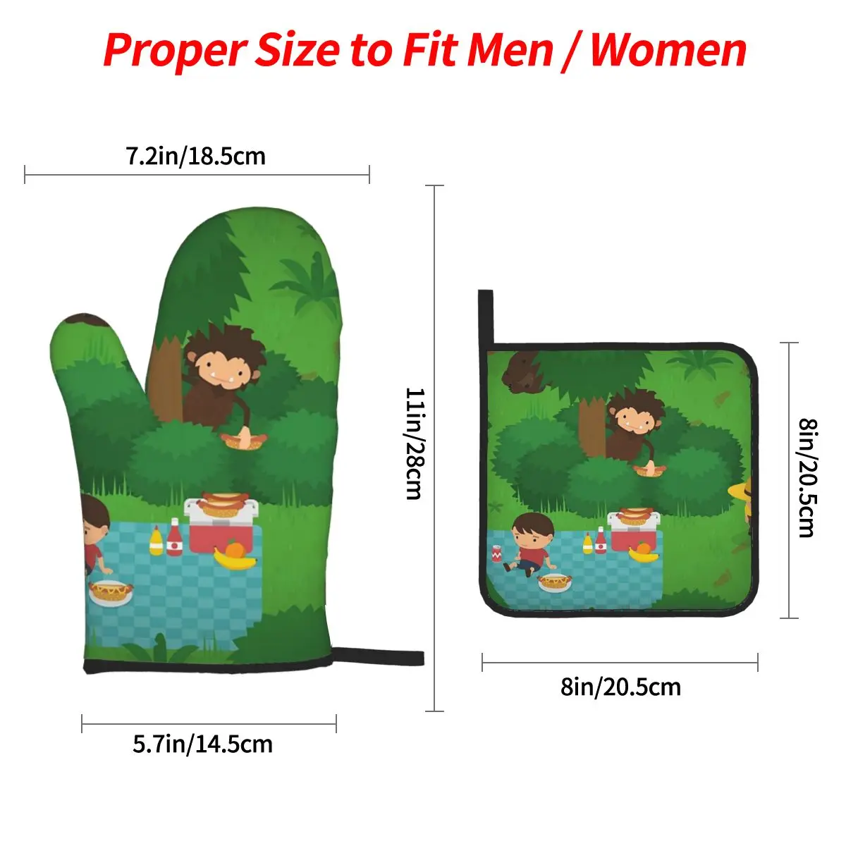 Sneaky Sasquatch Picnic Oven Mitts and Pot Holder Sets of 4 for Baking Kitchen Cooking BBQ Resistant Non-Slip Gloves