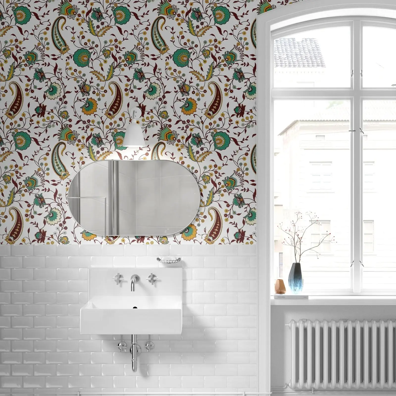 

Этнические обои для ванной комнаты с пейсли, красочный дизайн, наклейка на обои для домашнего декора в стиле бохо, богемное настенное искусство с узором пейсли, дверные обои
